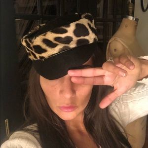 LEOPARD VINTAGE FUR HAT Newsboy pillbox style